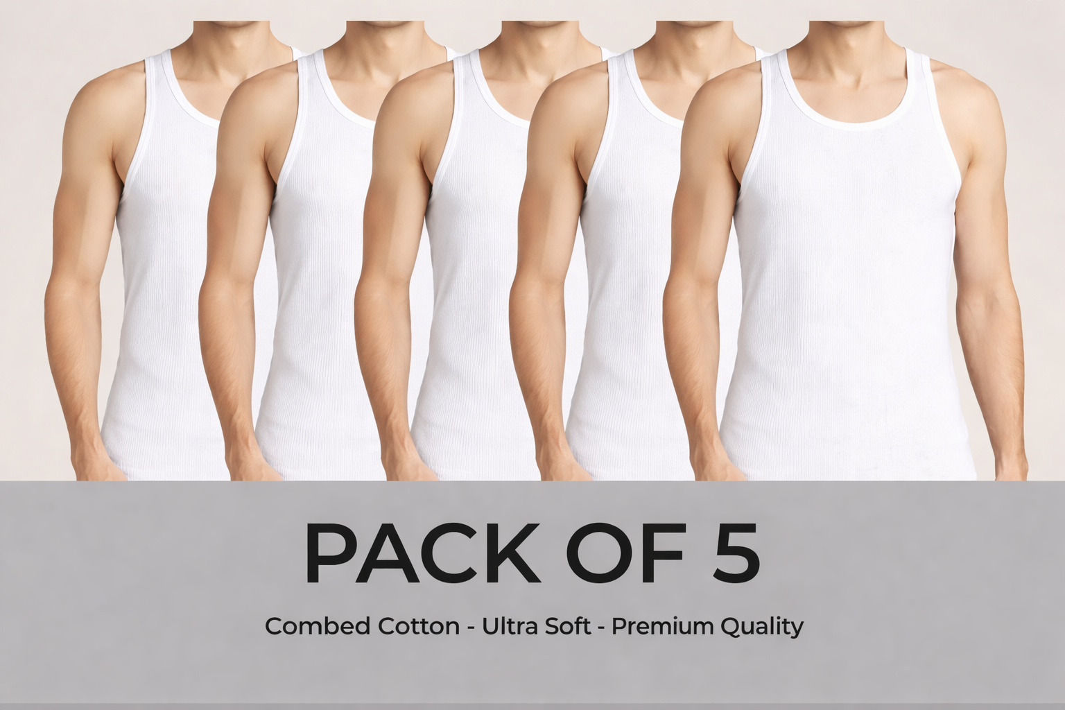 Pack of 5 Cotton Banyan Vests for Men & Boys – Premium Breathable Sleeveless Inner Wear